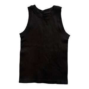 AURA WOMENS SLEEVELESS RIBBED TANK TOP MEDIUM STRETCHY BLACK